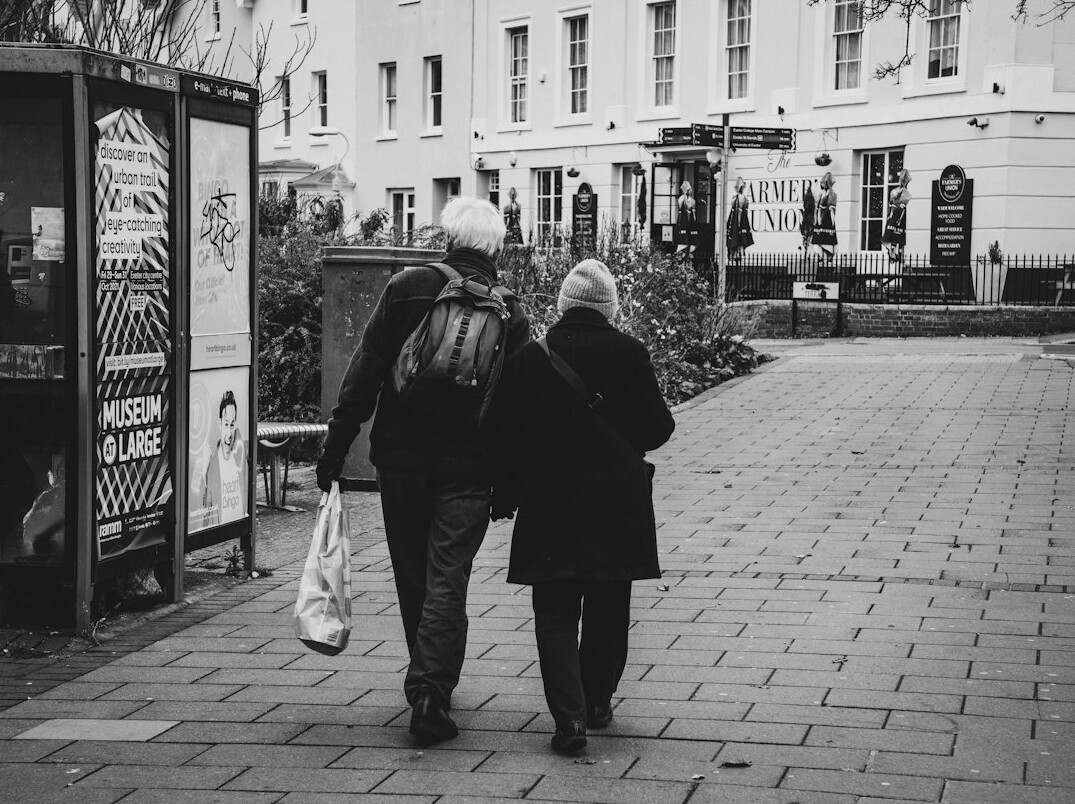 senior couple walking