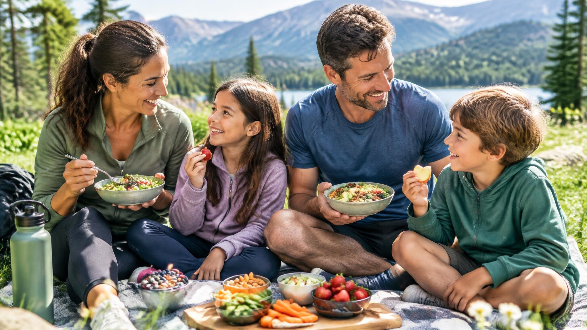 family enjoying healthy meal